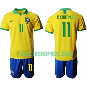 Brasile P. COUTINHO 11 Bambino Maglia Prima Copa América 2019 Manica Corta (+ Pantaloncini)